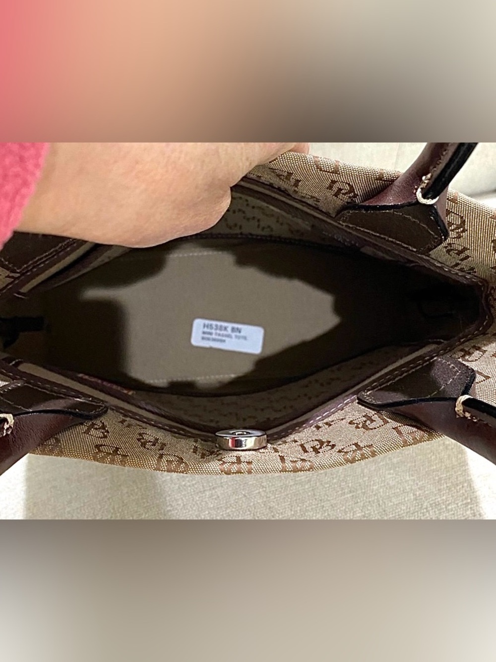 DOONEY &  BOURKE USED 2x Monogram Brown Canvas Mini Tassel Tote  11x8x4 - Picture 9 of 9